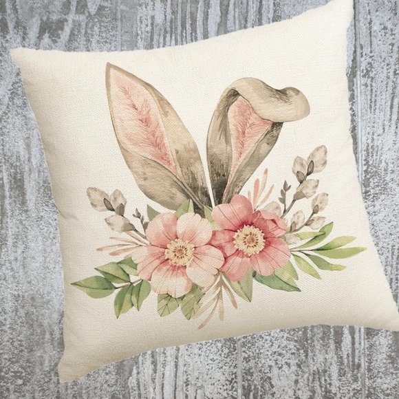 Easter Decorative Throw Pillow Cover Bunny Cottage Spring Decor Accent Case 18" - Picture 1 of 4